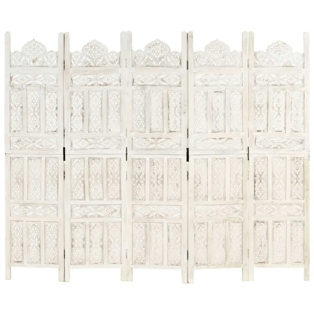 Hand carved 5-Panel Room Divider White 200x165 cm Solid Mango Wood 285320