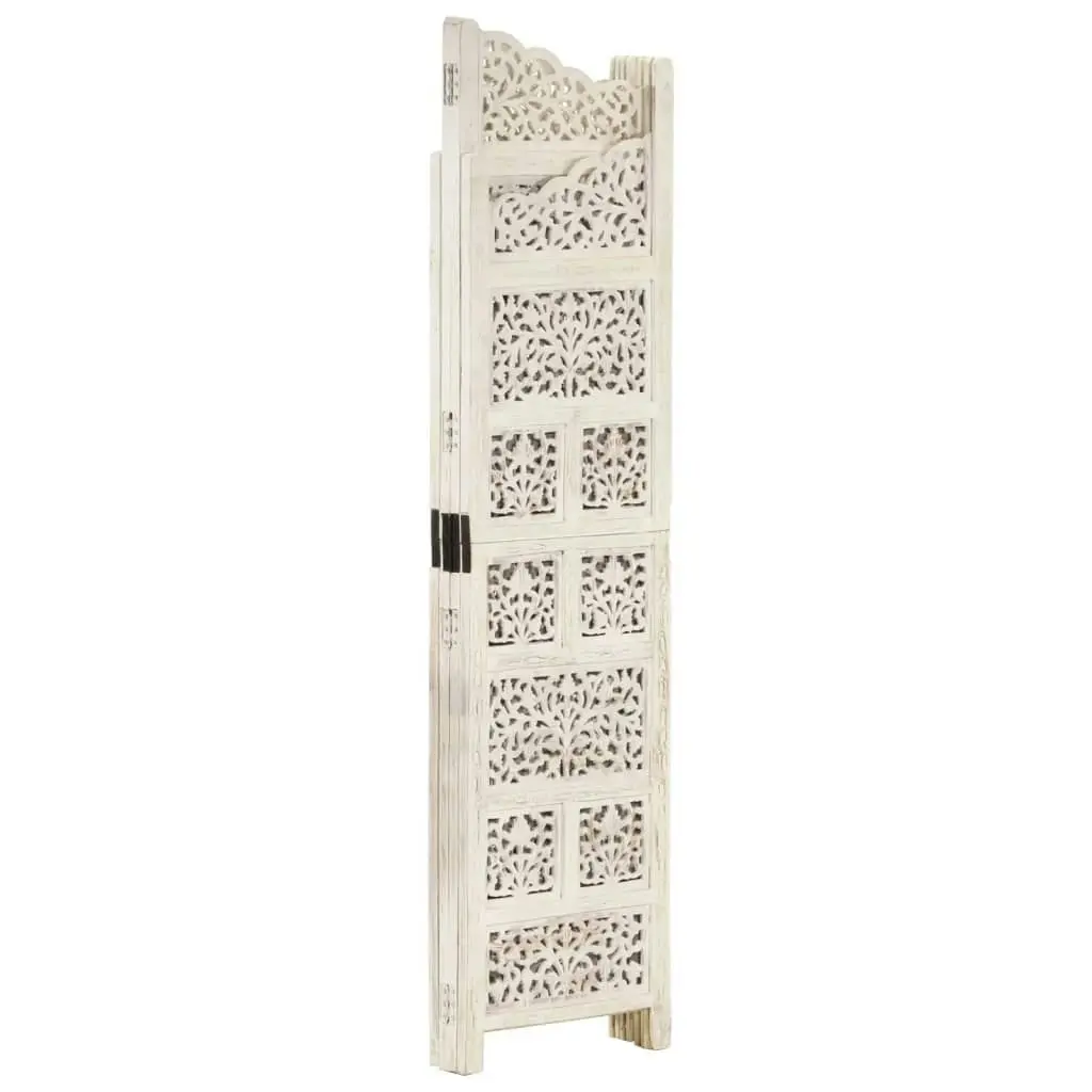 Hand carved 4-Panel Room Divider White 160x165 cm Solid Mango Wood 285327