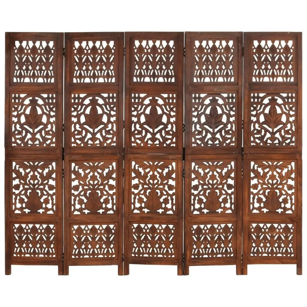 Hand Carved 5-Panel Room Divider Brown 200x165 cm Solid Mango Wood 285335