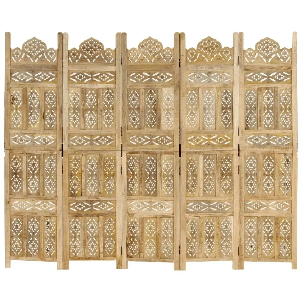 Hand Carved 5-Panel Room Divider 200x165 cm Solid Mango Wood 285317