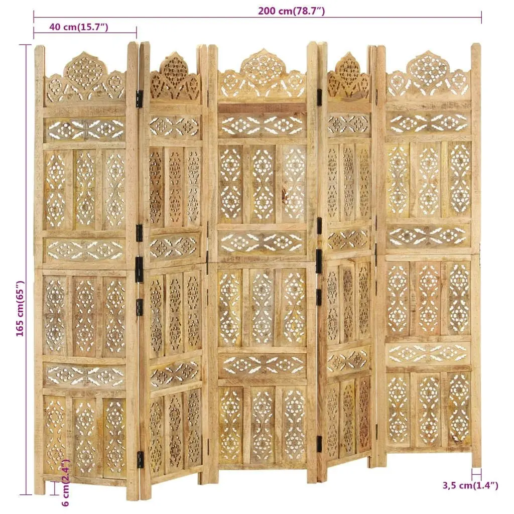 Hand Carved 5-Panel Room Divider 200x165 cm Solid Mango Wood 285317