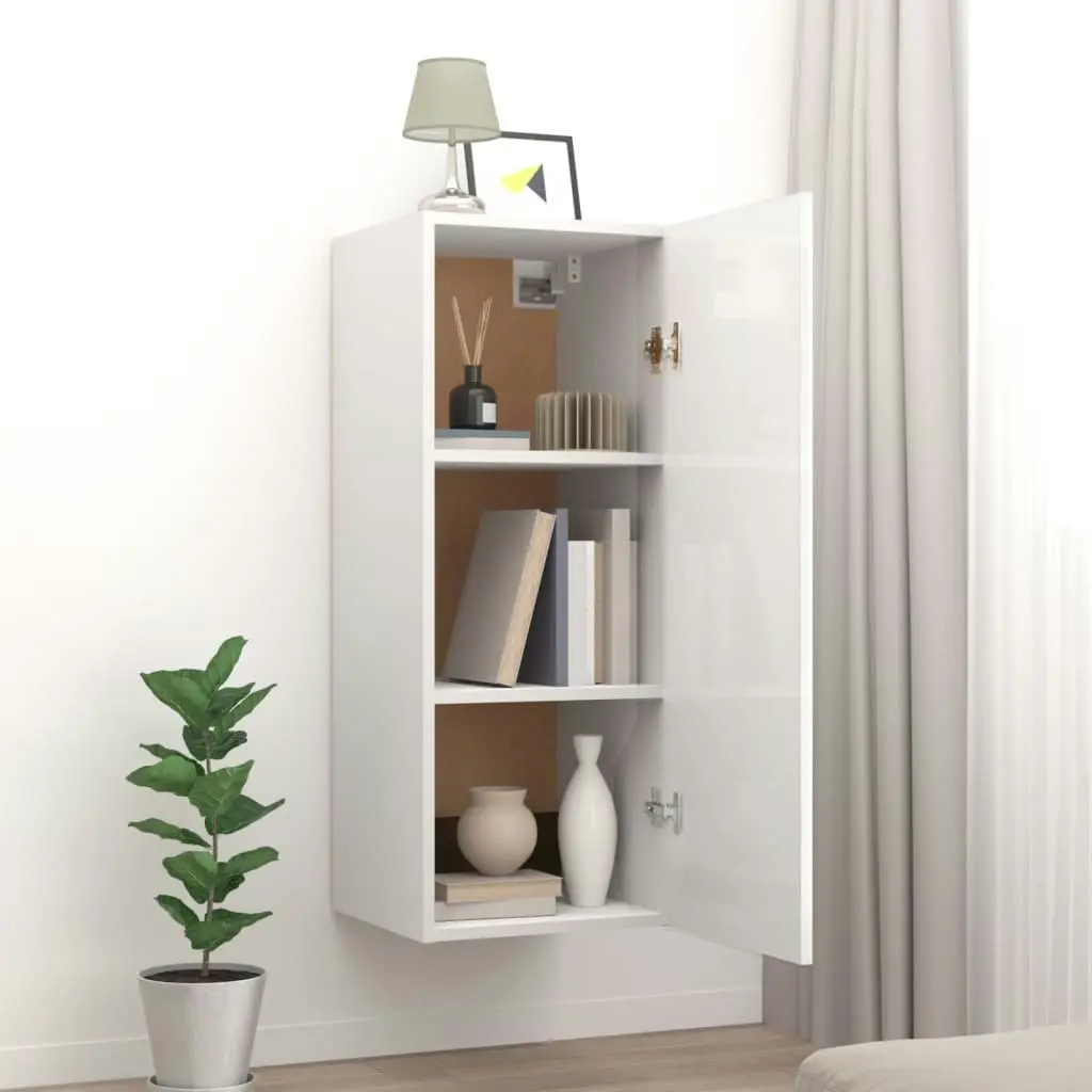 Hanging Wall Cabinet High Gloss White 34.5x34x90 cm Engineered Wood 812444