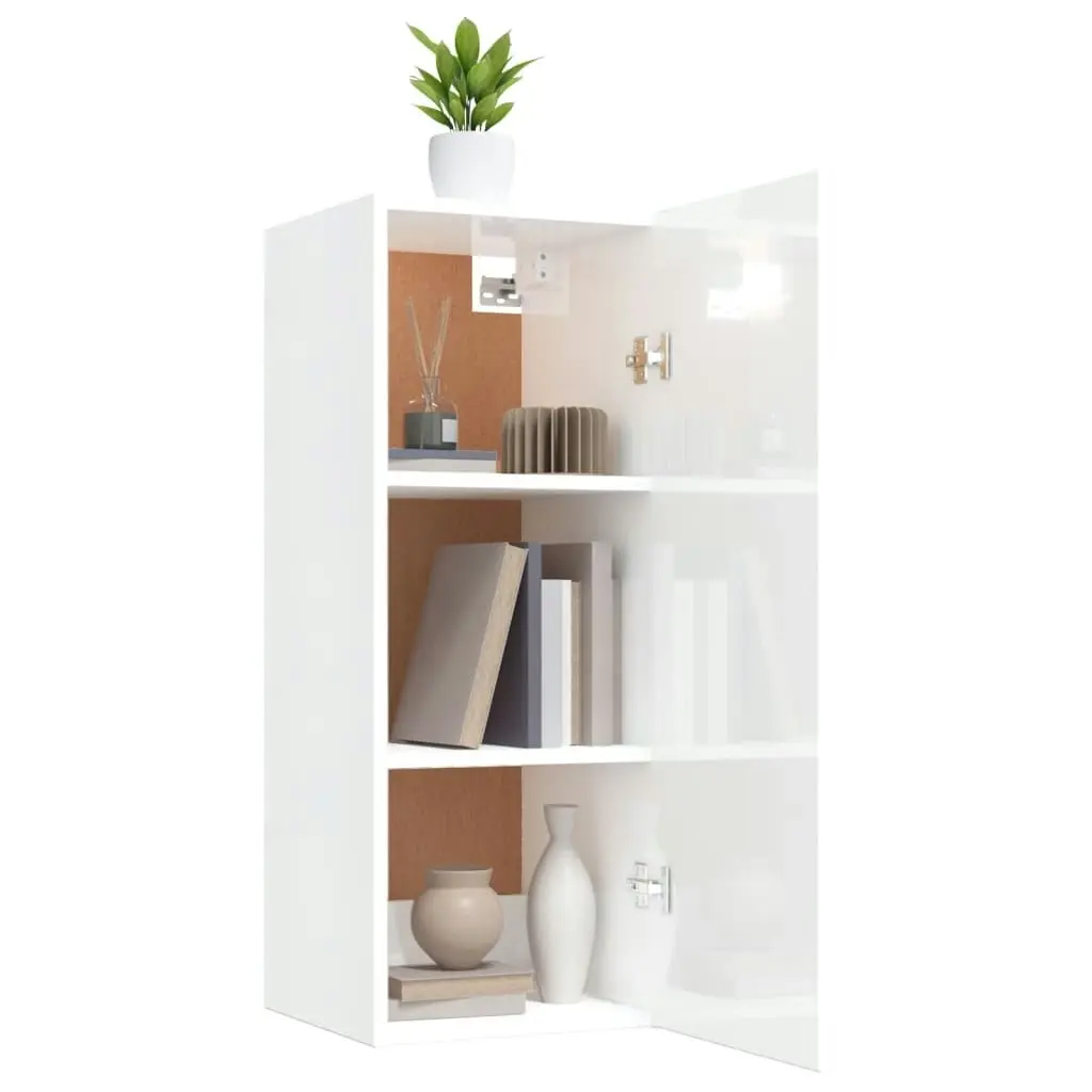 Hanging Wall Cabinet High Gloss White 34.5x34x90 cm Engineered Wood 812444