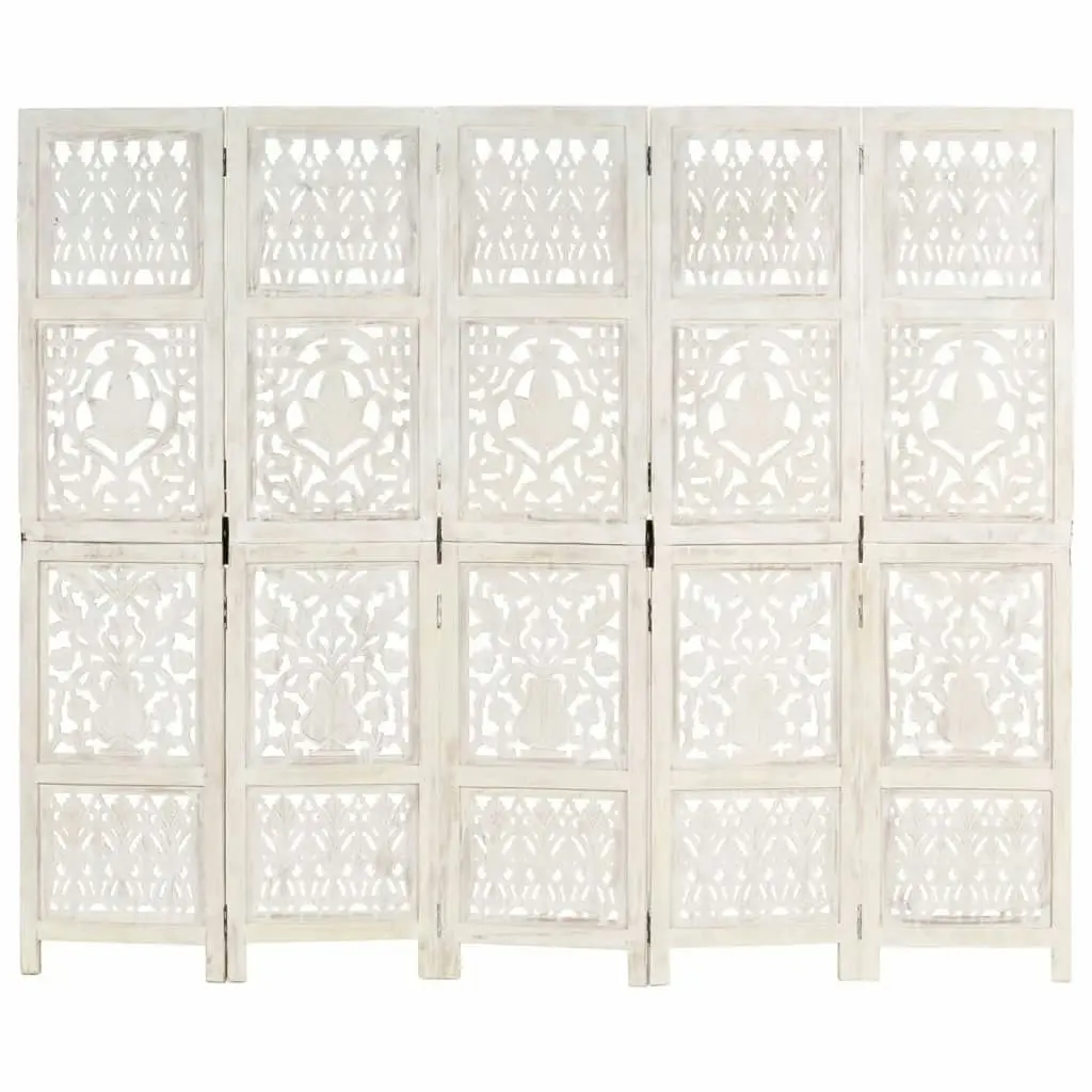 Hand carved 5-Panel Room Divider White 200x165 cm Solid Mango Wood 285331