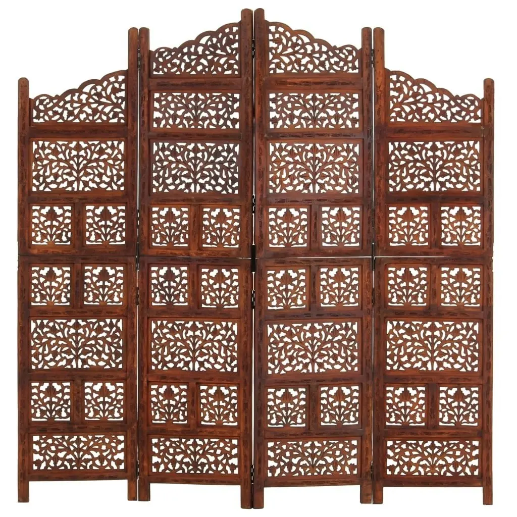 Hand carved 4-Panel Room Divider Brown 160x165 cm Solid Mango Wood 285329