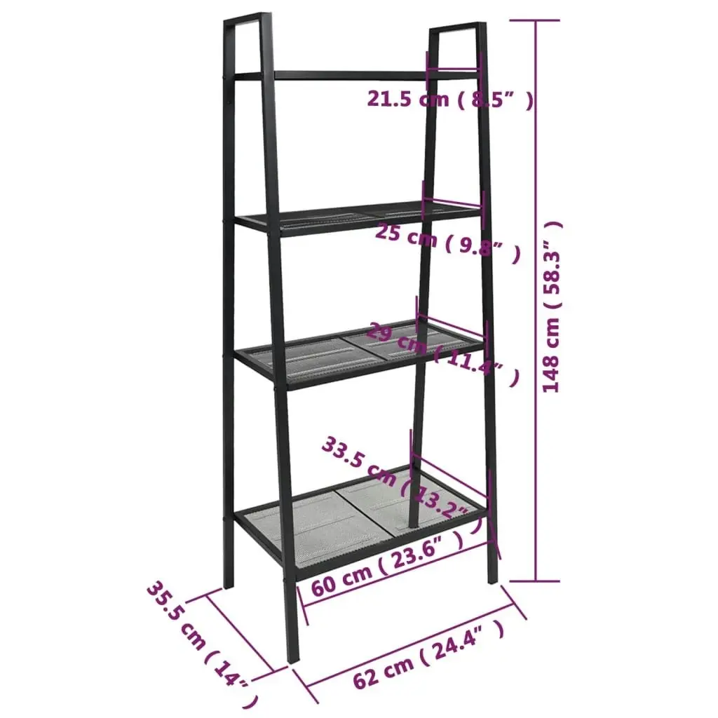 Ladder Bookcase 4 Tiers Metal Anthracite 339607