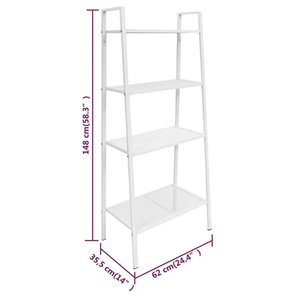 Ladder Bookcase 4 Tiers Metal White 245973