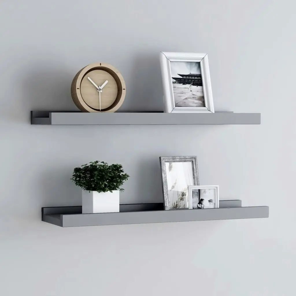 Picture Frame Ledge Shelves 2 pcs Grey 60x9x3 cm MDF 323935