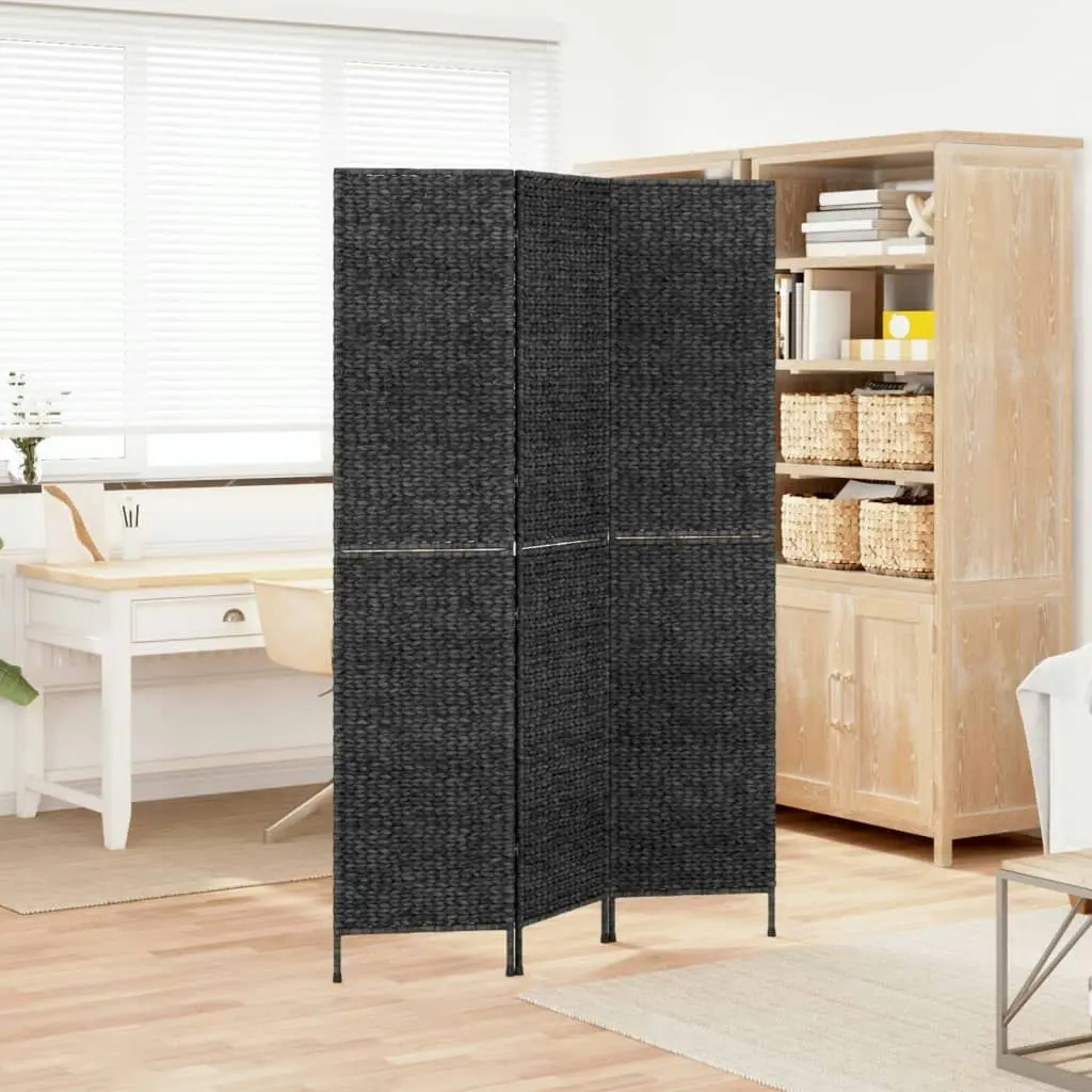 Room Divider 3-Panel Black 122x180 cm Water Hyacinth 355193