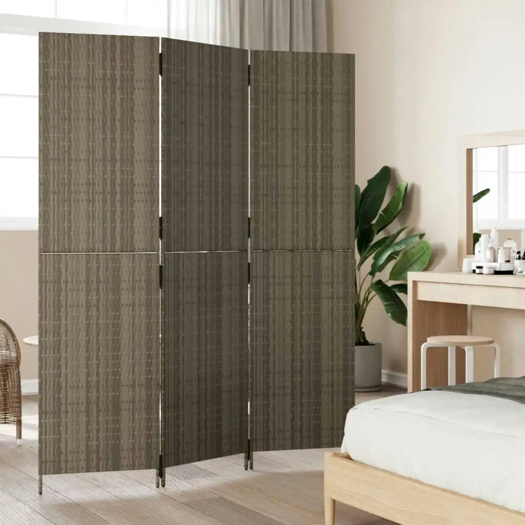 Room Divider 3 Panels Grey Poly Rattan 365358