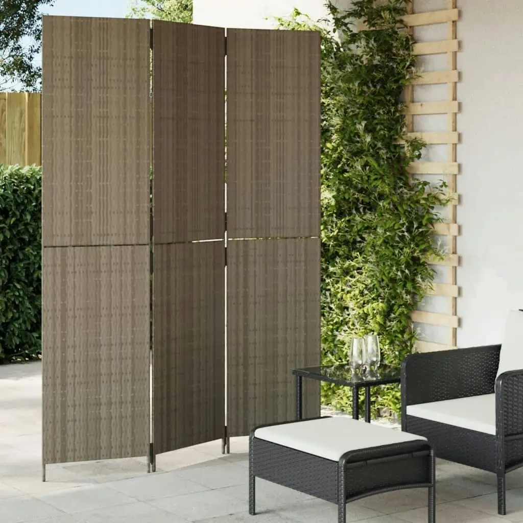 Room Divider 3 Panels Grey Poly Rattan 365358