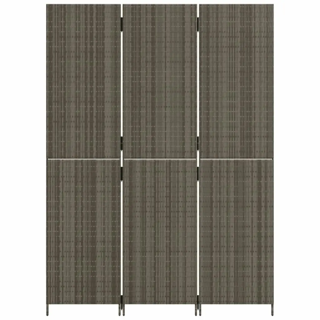 Room Divider 3 Panels Grey Poly Rattan 365358