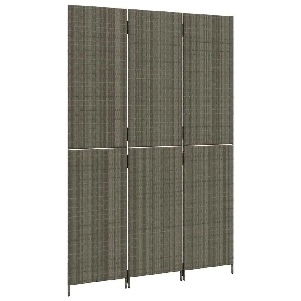 Room Divider 3 Panels Grey Poly Rattan 365358