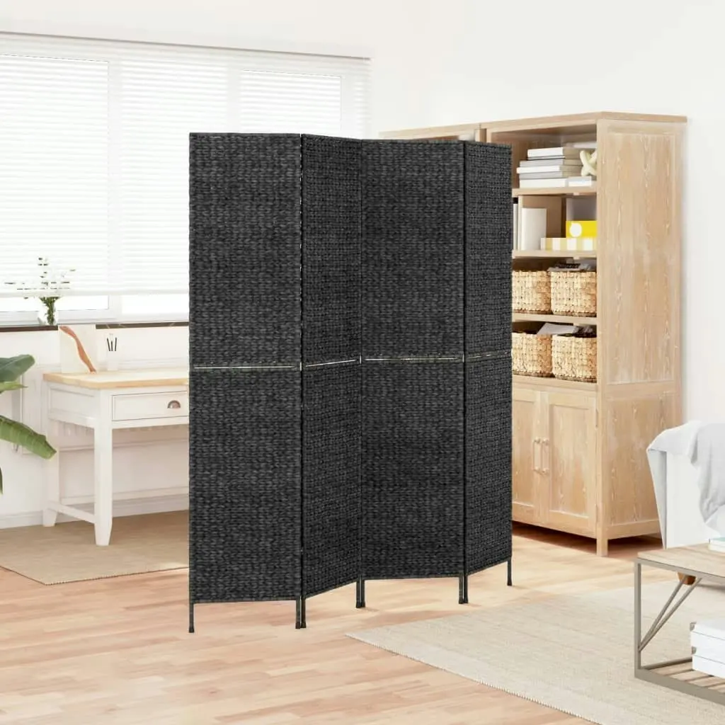 Room Divider 4-Panel Black 163x180 cm Water Hyacinth 355196