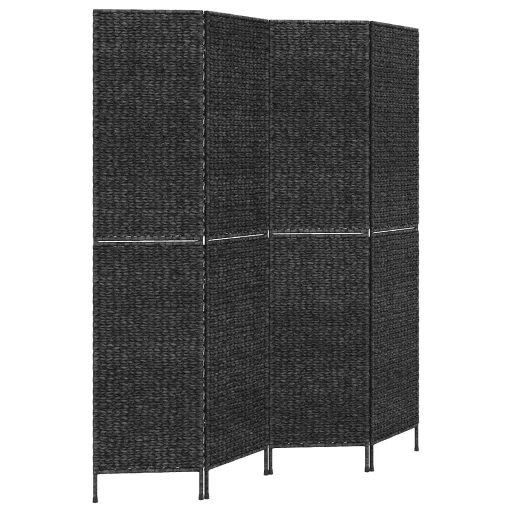 Room Divider 4-Panel Black 163x180 cm Water Hyacinth 355196