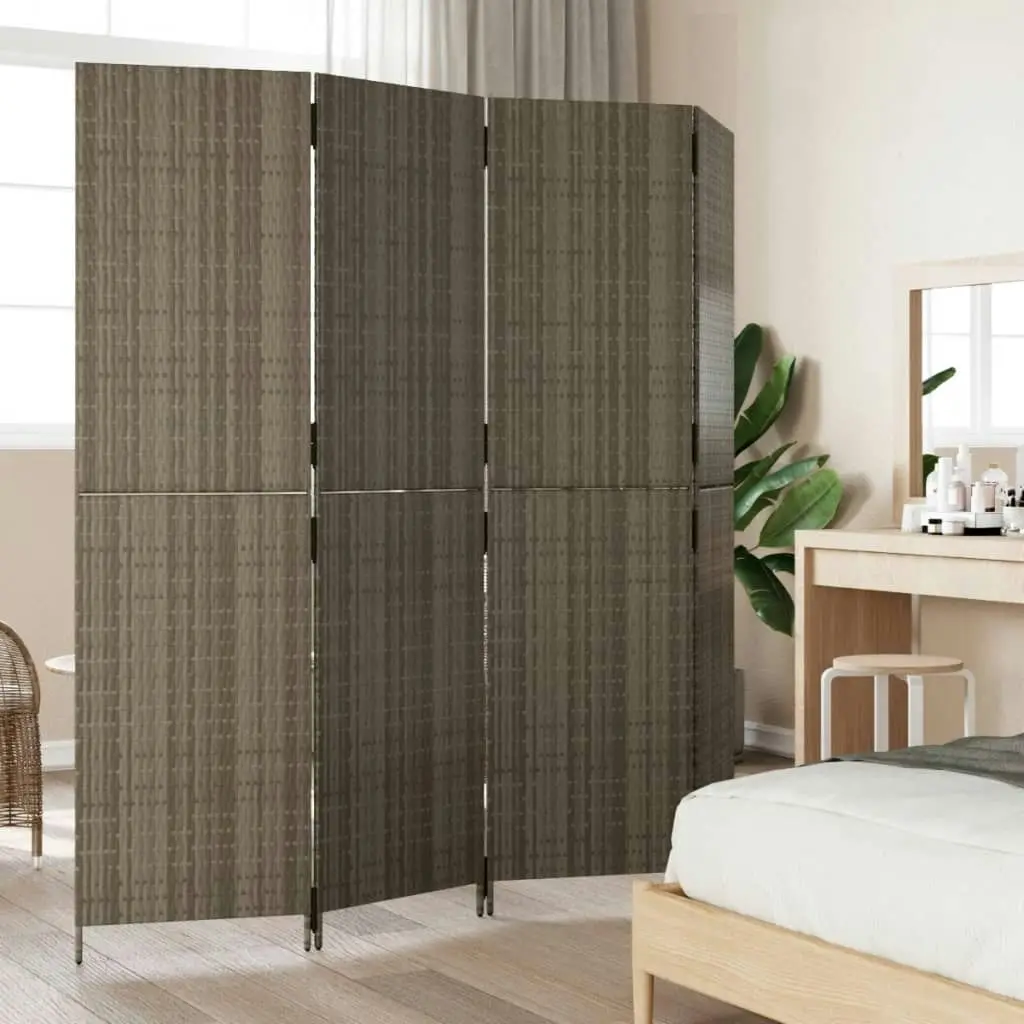 Room Divider 4 Panels Grey Poly Rattan 365362