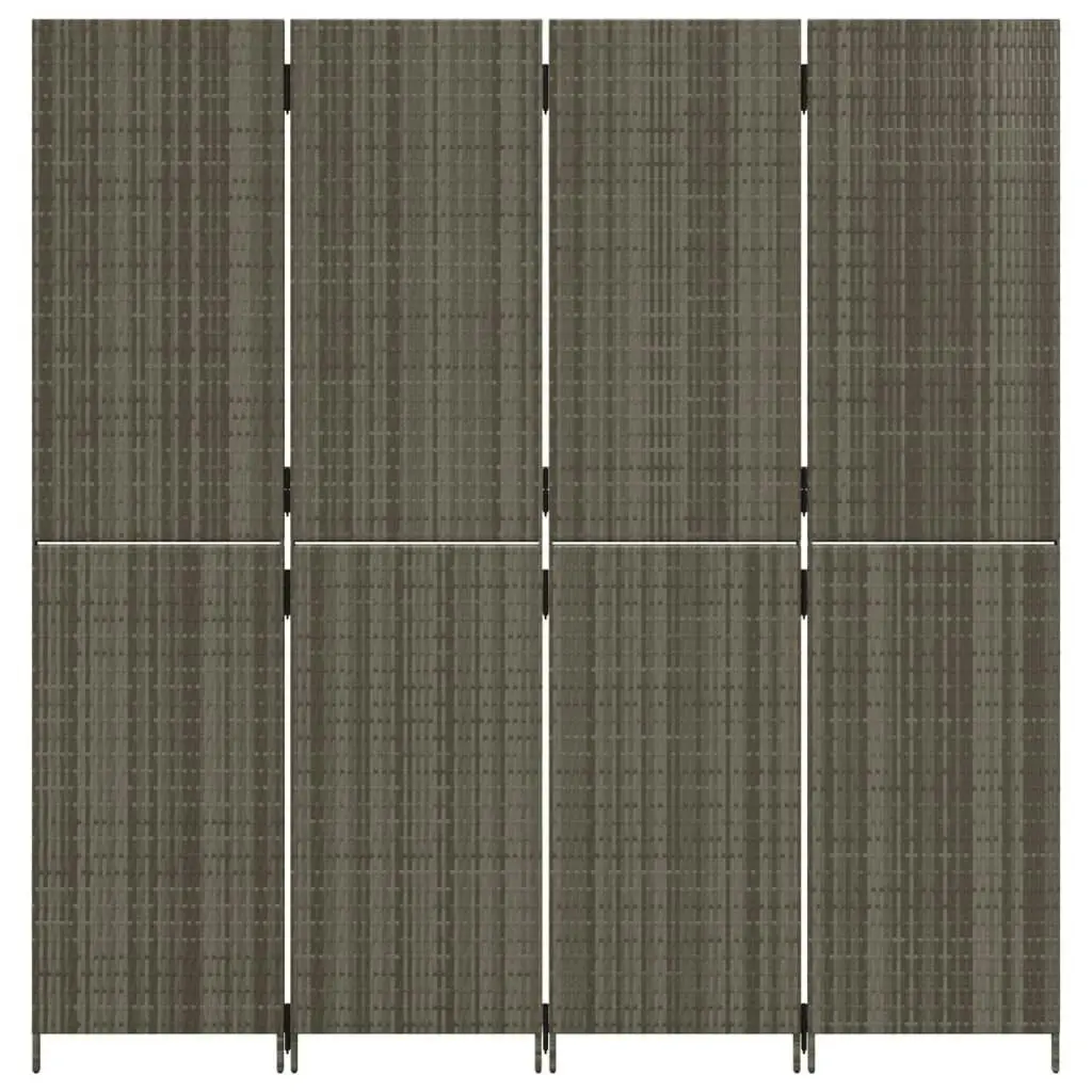 Room Divider 4 Panels Grey Poly Rattan 365362