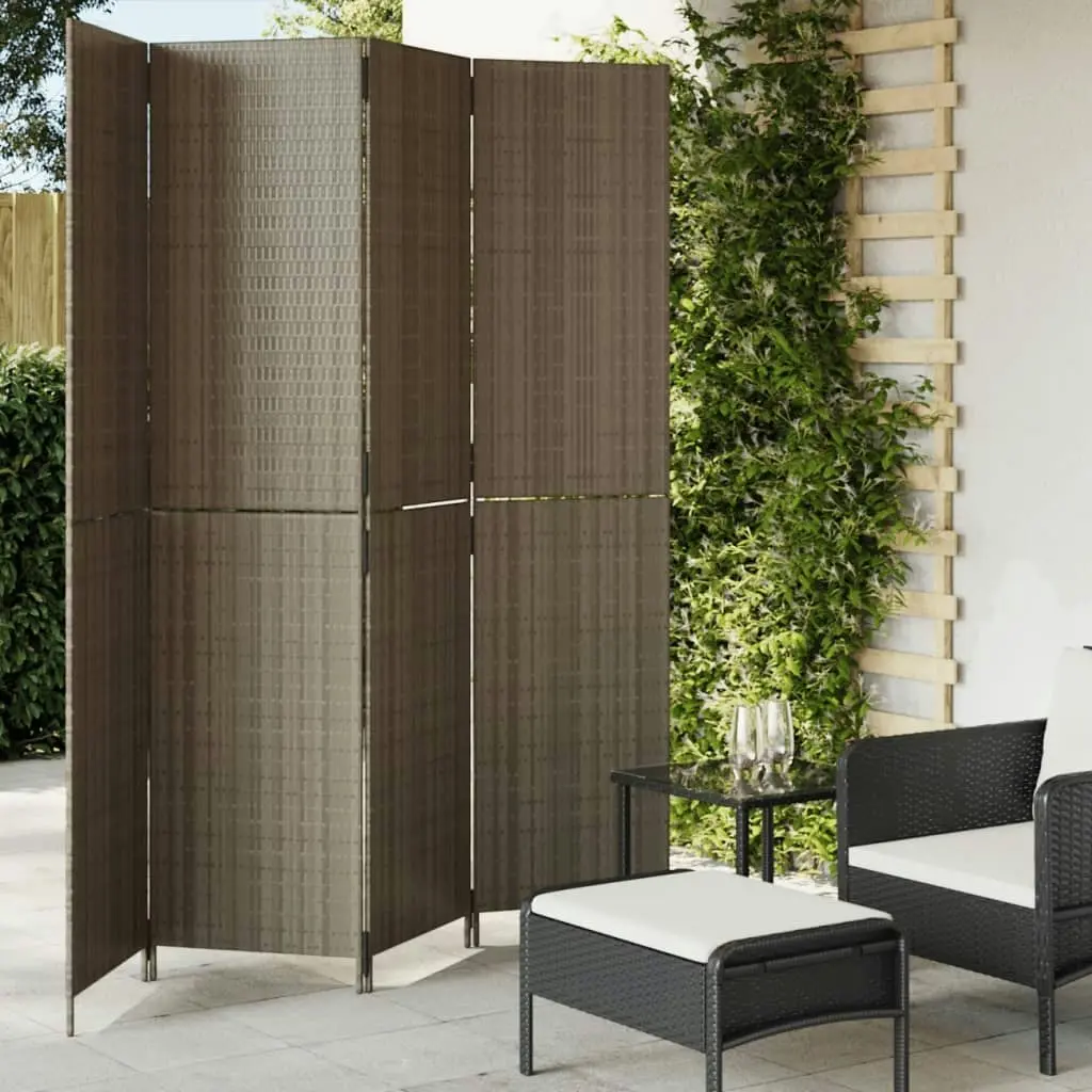 Room Divider 4 Panels Grey Poly Rattan 365362