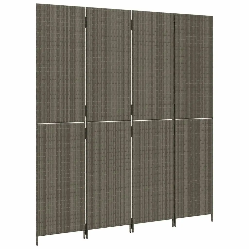 Room Divider 4 Panels Grey Poly Rattan 365362