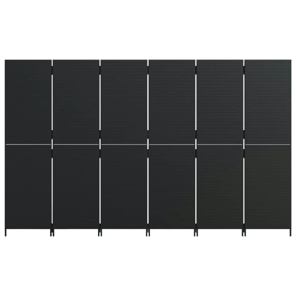 Room Divider 6 Panels Black Poly Rattan 365352