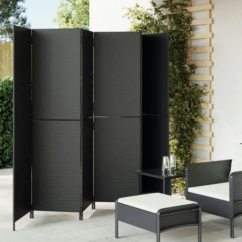 Room Divider 6 Panels Black Poly Rattan 365352