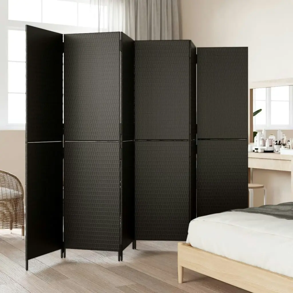 Room Divider 6 Panels Black Poly Rattan 365352