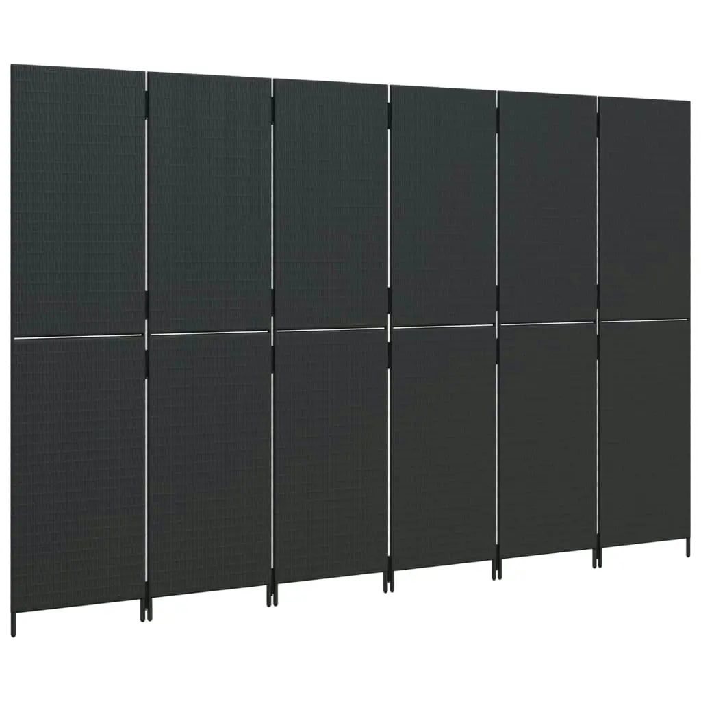 Room Divider 6 Panels Black Poly Rattan 365352