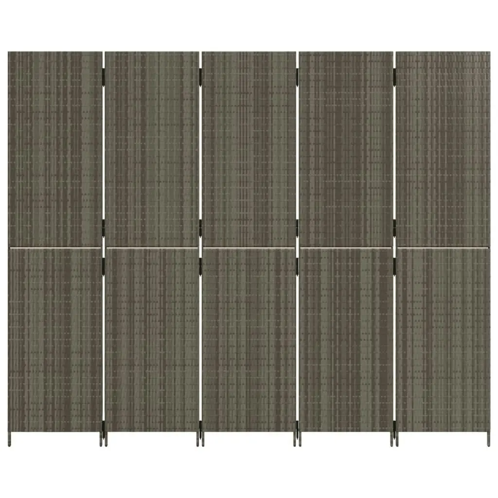 Room Divider 5 Panels Grey Poly Rattan 365366