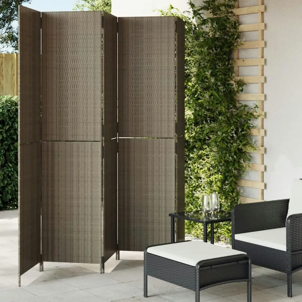 Room Divider 5 Panels Grey Poly Rattan 365366