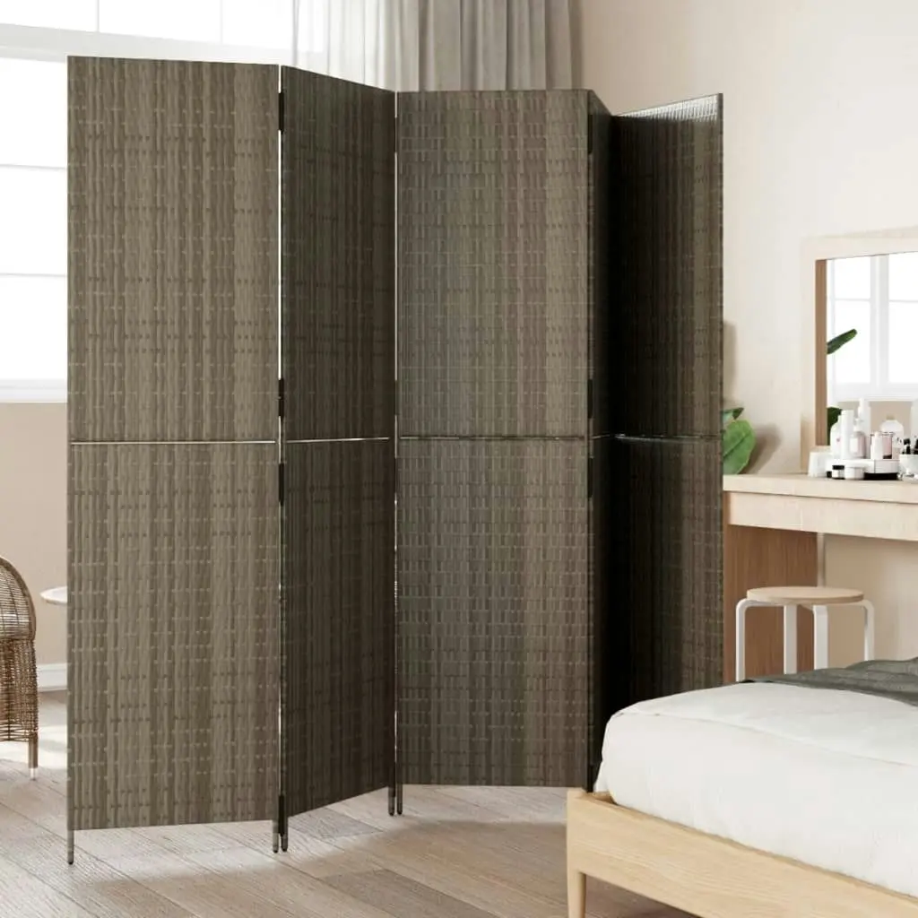 Room Divider 5 Panels Grey Poly Rattan 365366