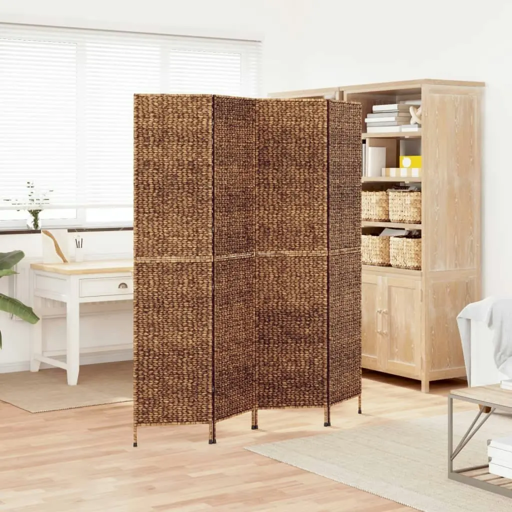 Room Divider 4-Panel Brown 163x180 cm Water Hyacinth 355195