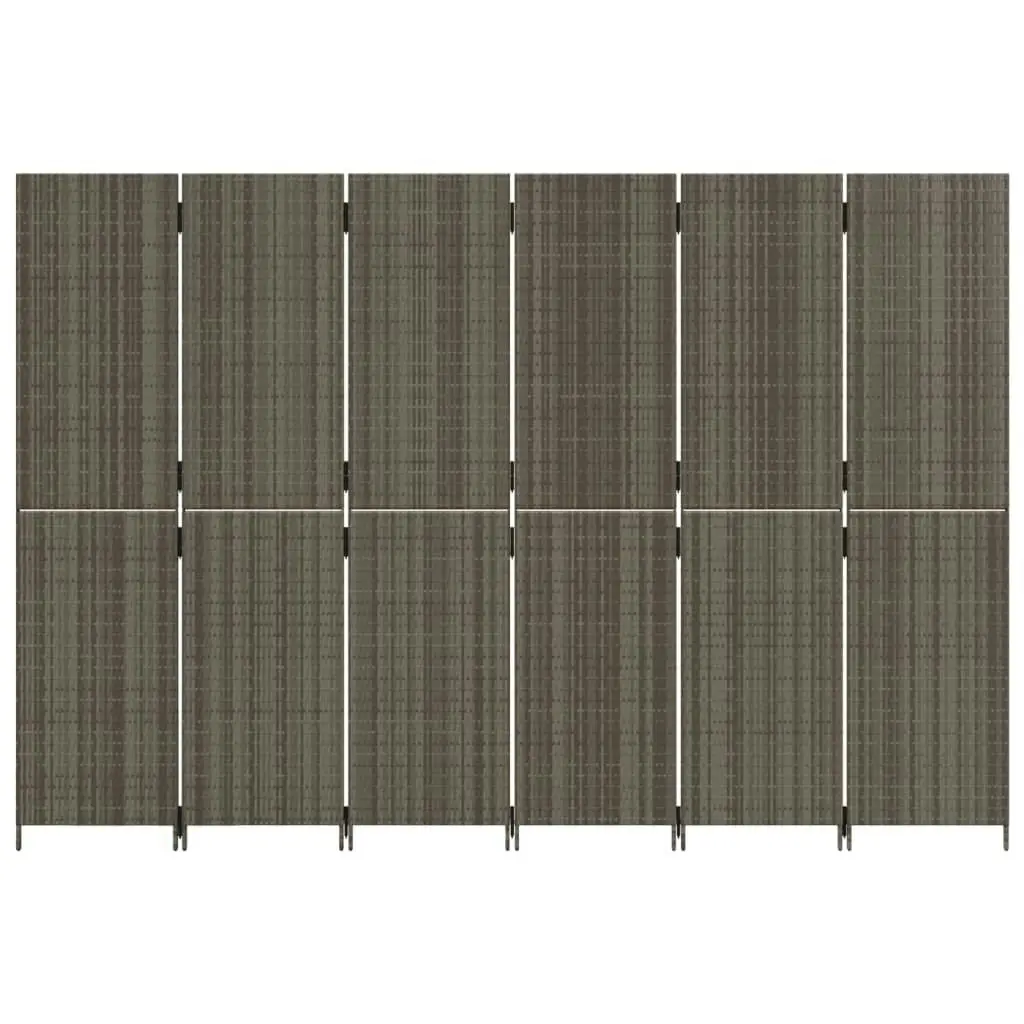 Room Divider 6 Panels Grey Poly Rattan 365370