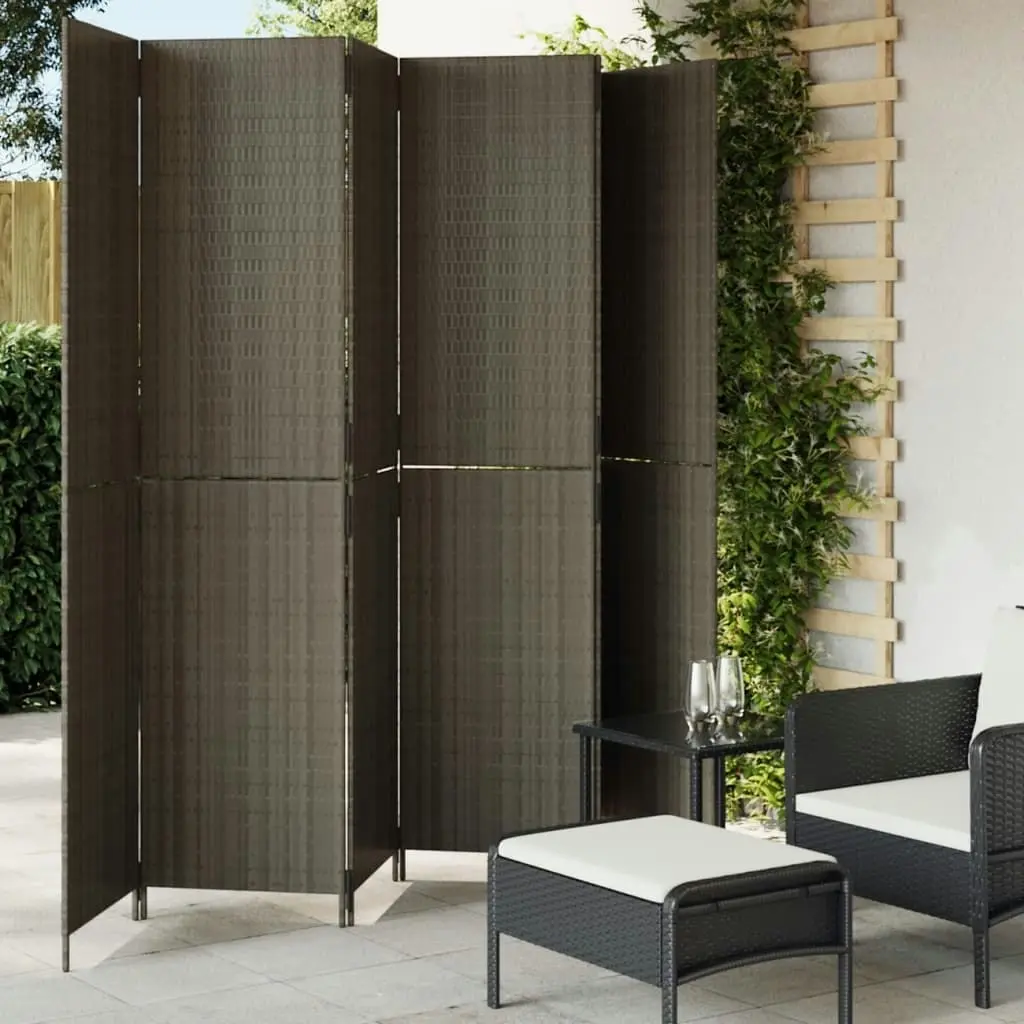 Room Divider 6 Panels Grey Poly Rattan 365370