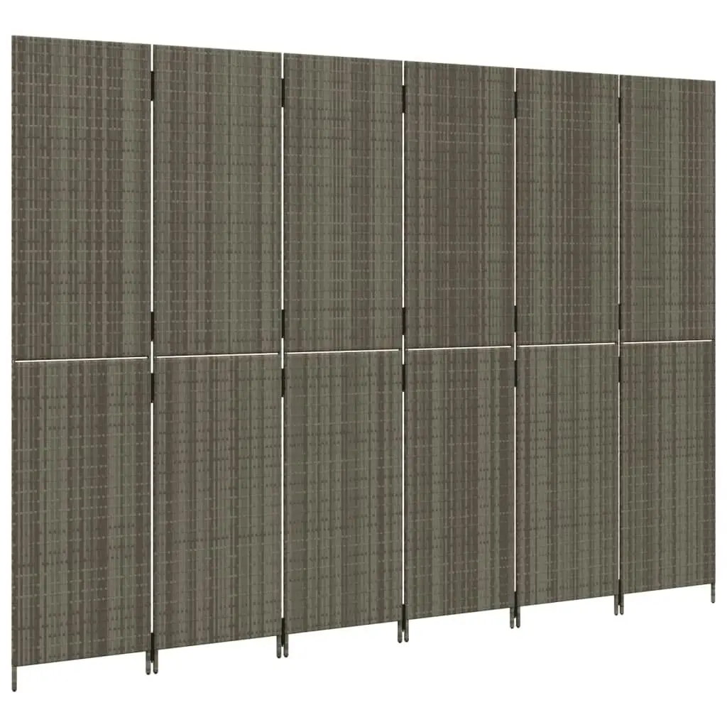 Room Divider 6 Panels Grey Poly Rattan 365370