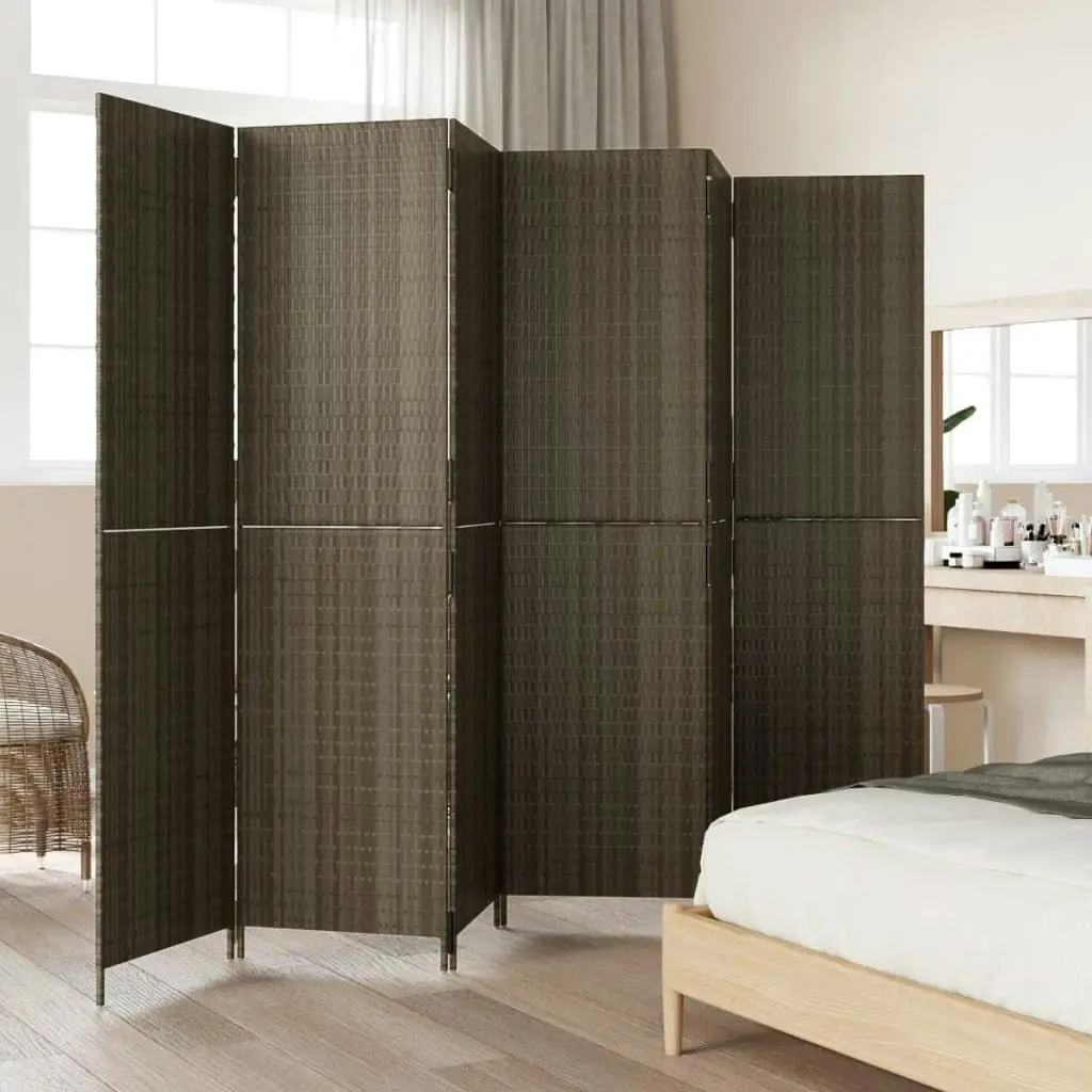 Room Divider 6 Panels Grey Poly Rattan 365370