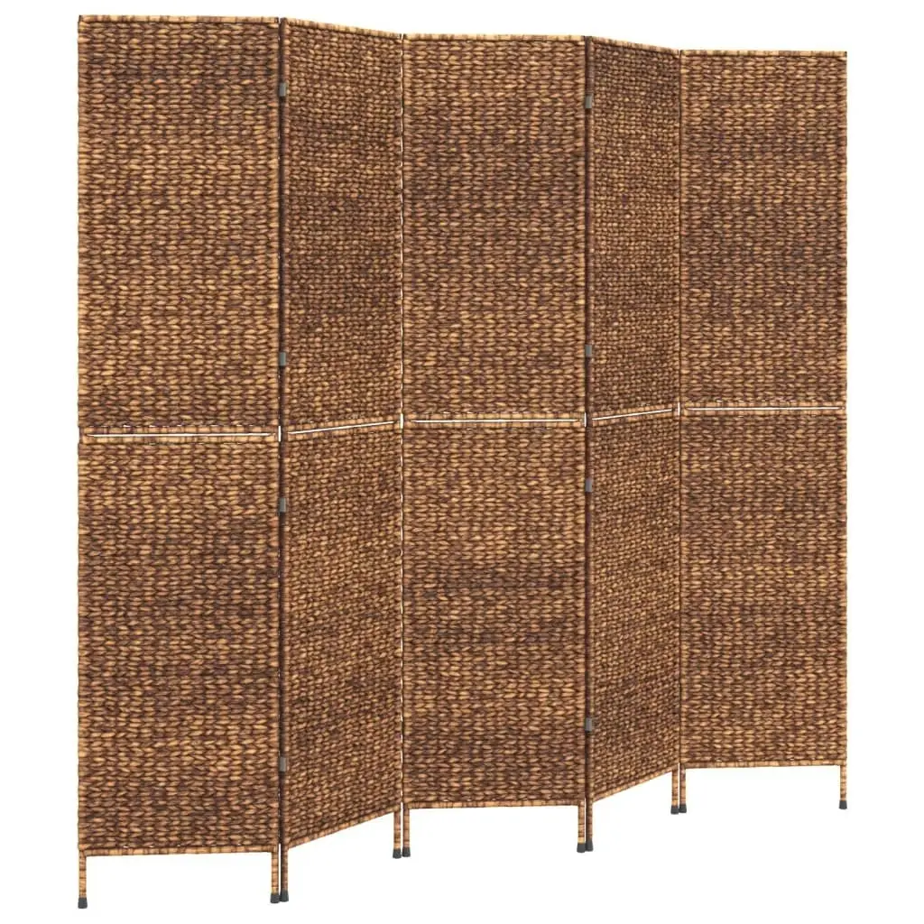 Room Divider 5-Panel Brown 205x180 cm Water Hyacinth 355198