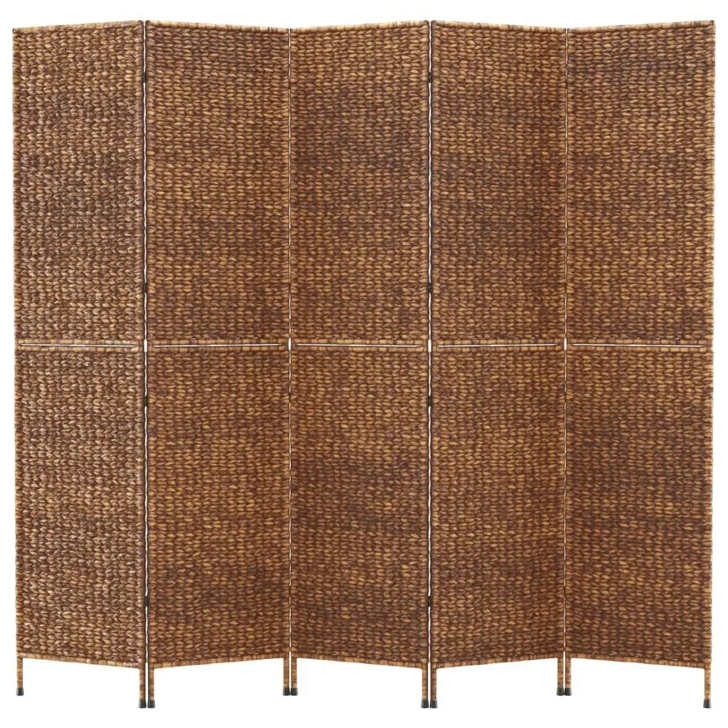 Room Divider 5-Panel Brown 205x180 cm Water Hyacinth 355198