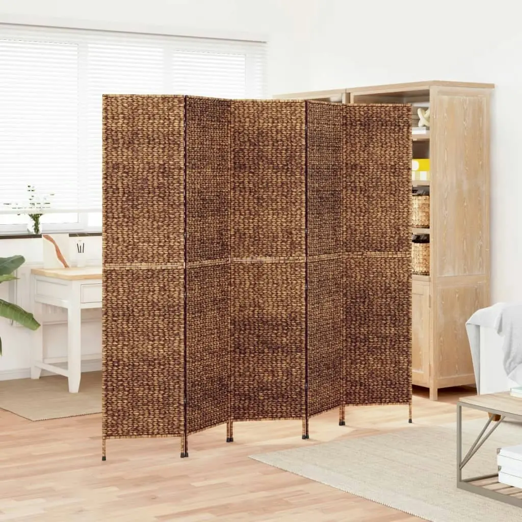 Room Divider 5-Panel Brown 205x180 cm Water Hyacinth 355198