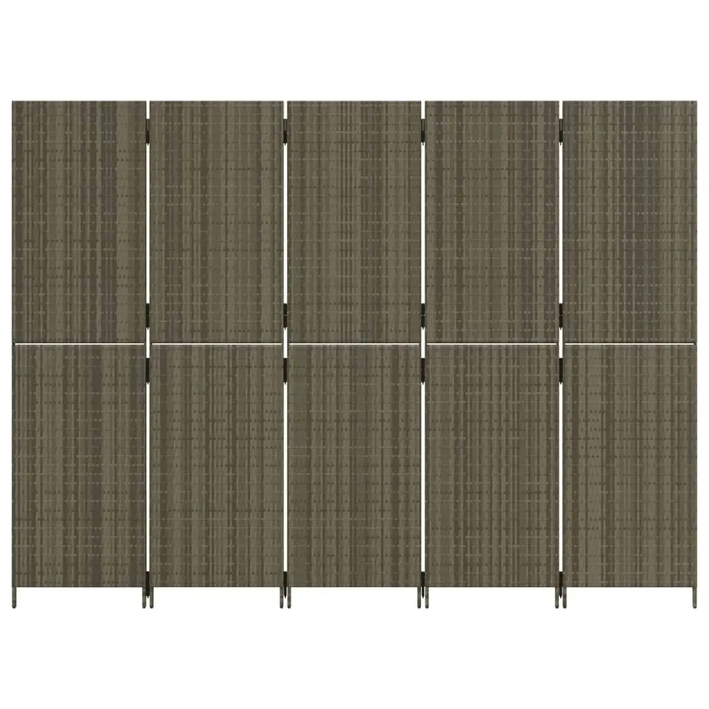 Room Divider 5 Panels Grey Poly Rattan 365350