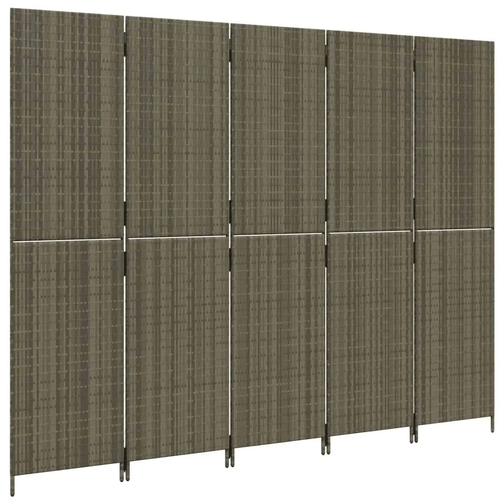 Room Divider 5 Panels Grey Poly Rattan 365350