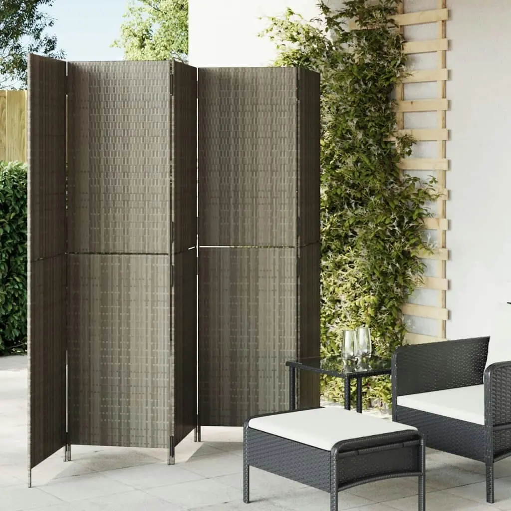 Room Divider 5 Panels Grey Poly Rattan 365350