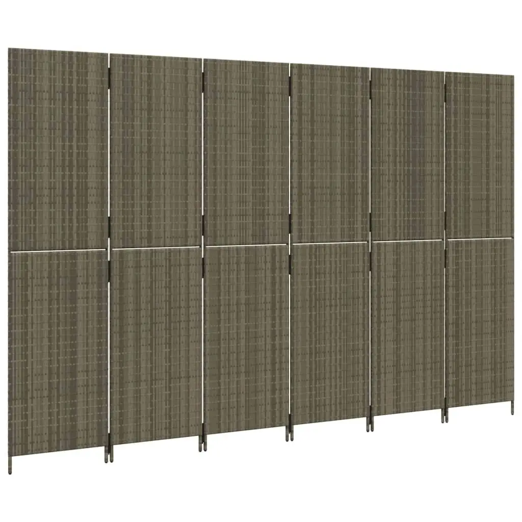 Room Divider 6 Panels Grey Poly Rattan 365354