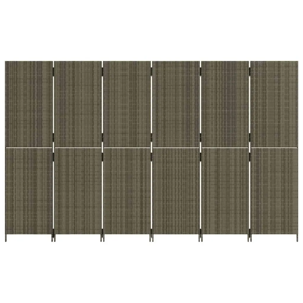 Room Divider 6 Panels Grey Poly Rattan 365354