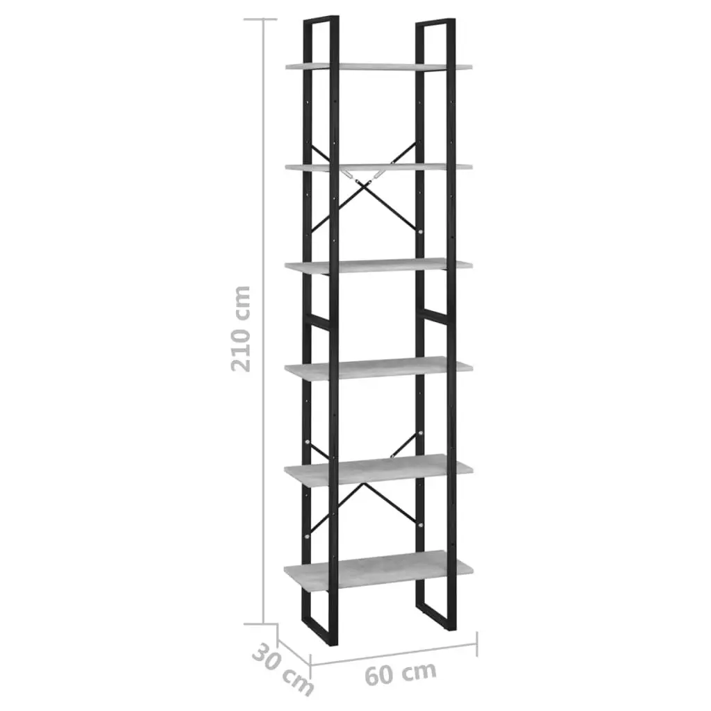 Storage Shelf Concrete Grey 60x30x210cm Engineered Wood 806521