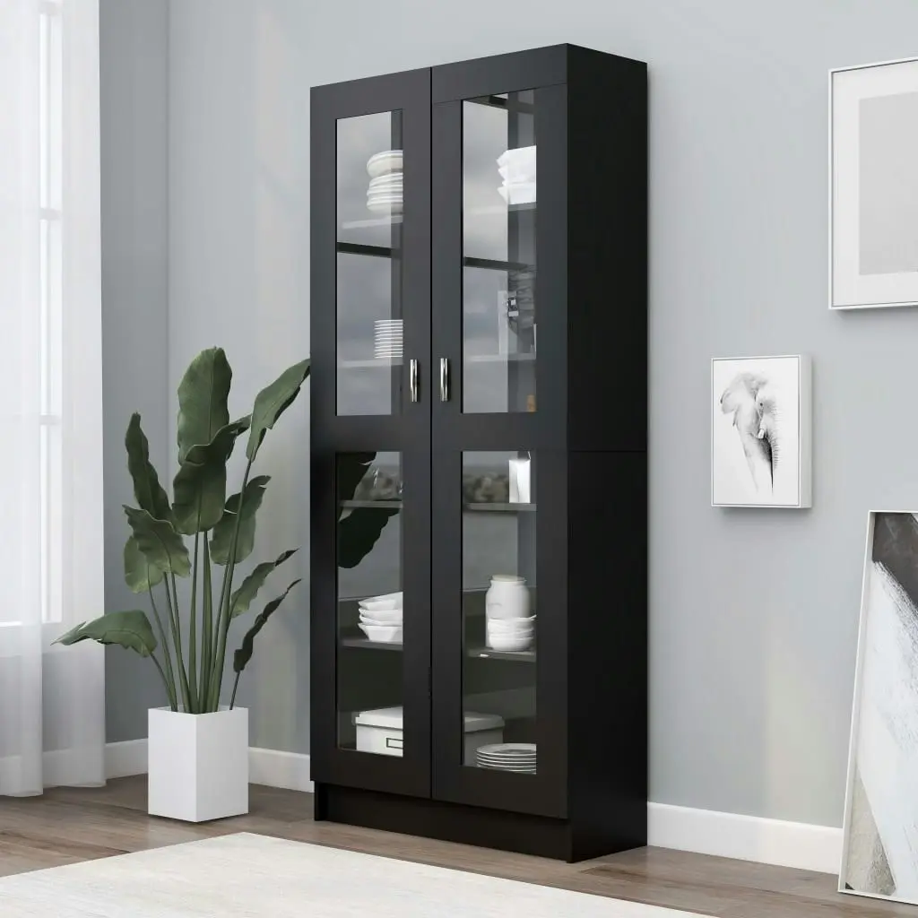 Vitrine Cabinet Black 82.5x30.5x185.5 cm Engineered Wood 802769