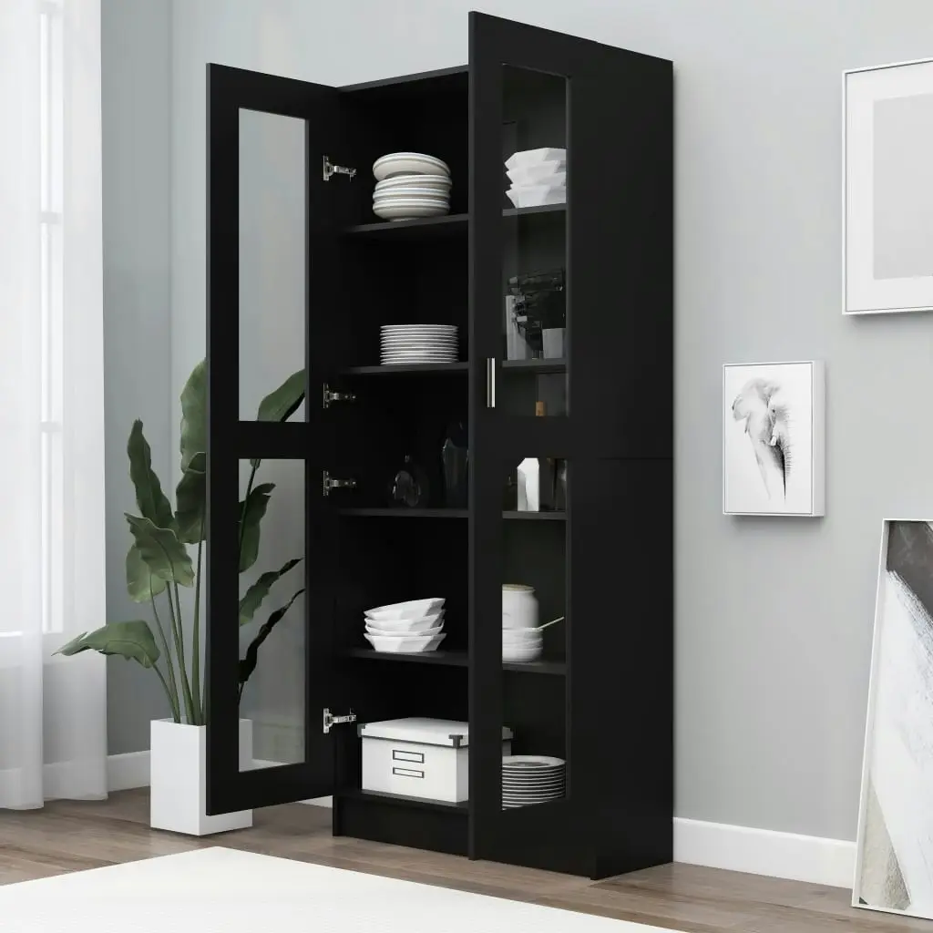 Vitrine Cabinet Black 82.5x30.5x185.5 cm Engineered Wood 802769