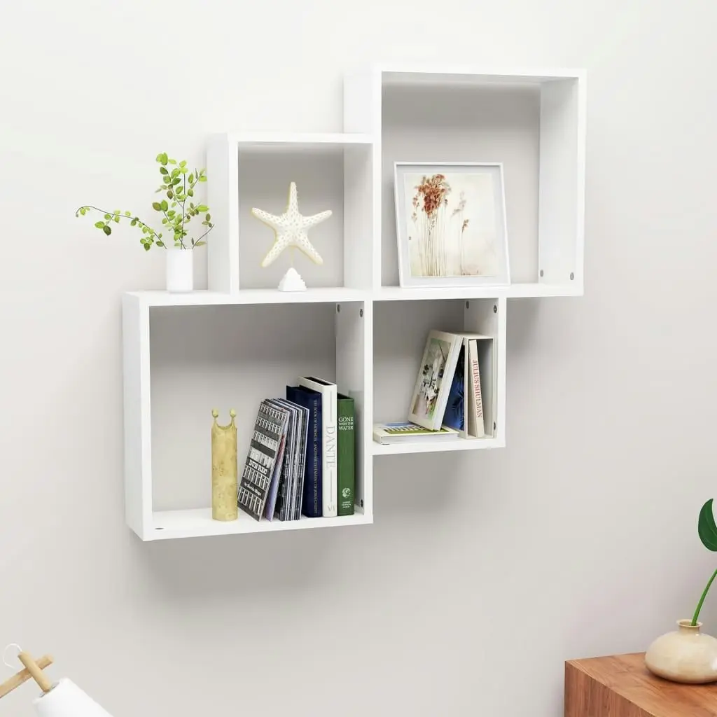 Wall Cube Shelf High Gloss White 80x15x78.5 cm Engineered Wood 807265