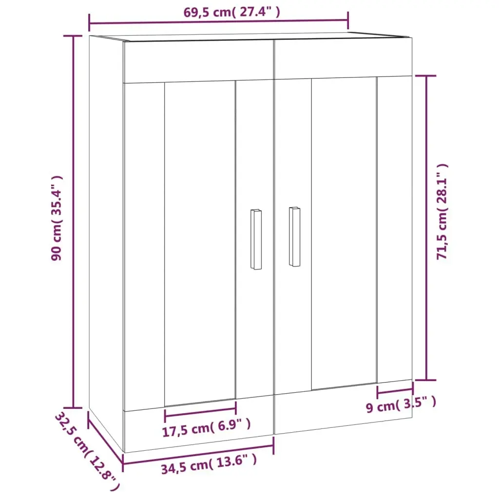 Wall Cabinet White 69.5x32.5x90 cm Engineered Wood 812294