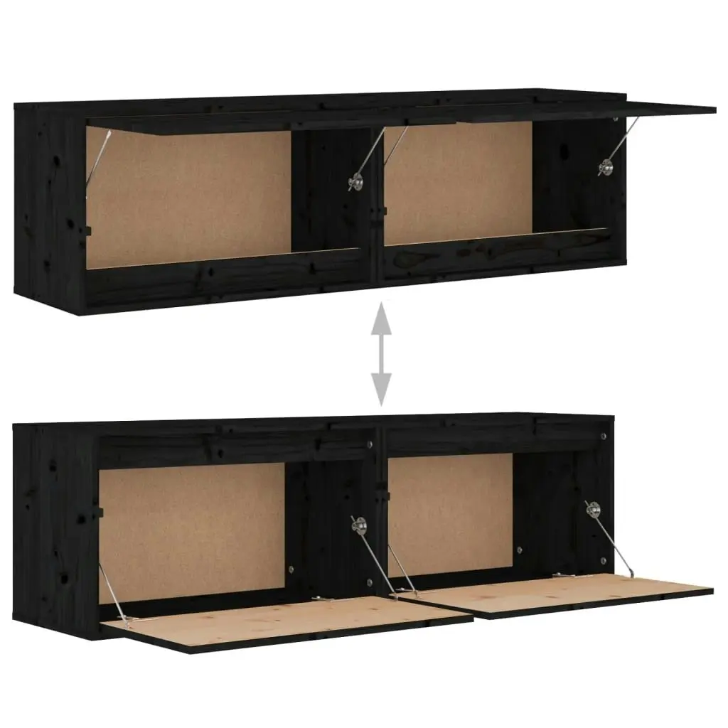 Wall Cabinets 2 pcs Black 60x30x35 cm Solid Wood Pine 813454