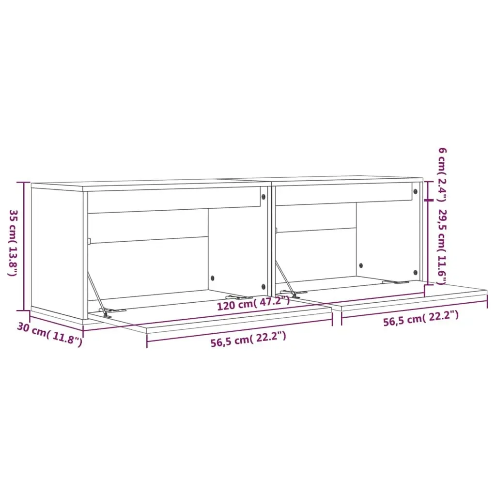 Wall Cabinets 2 pcs Black 60x30x35 cm Solid Wood Pine 813454